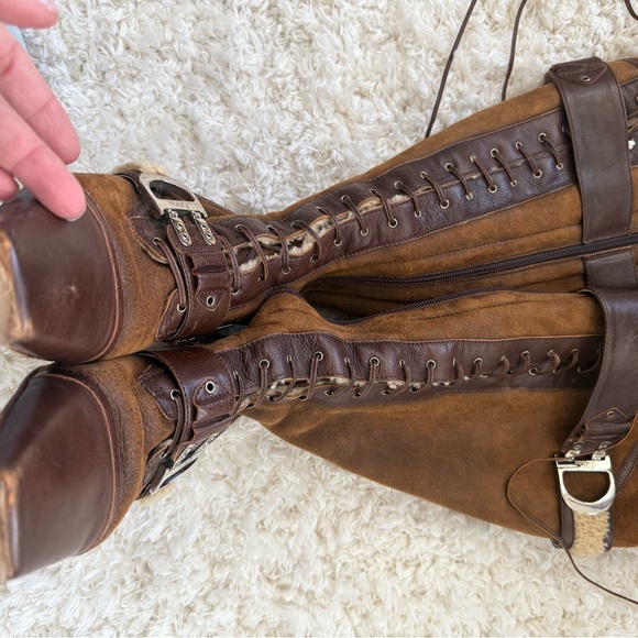 Dior auth brown Leather and shearling Knee-High Boots - Picture 12 of 15